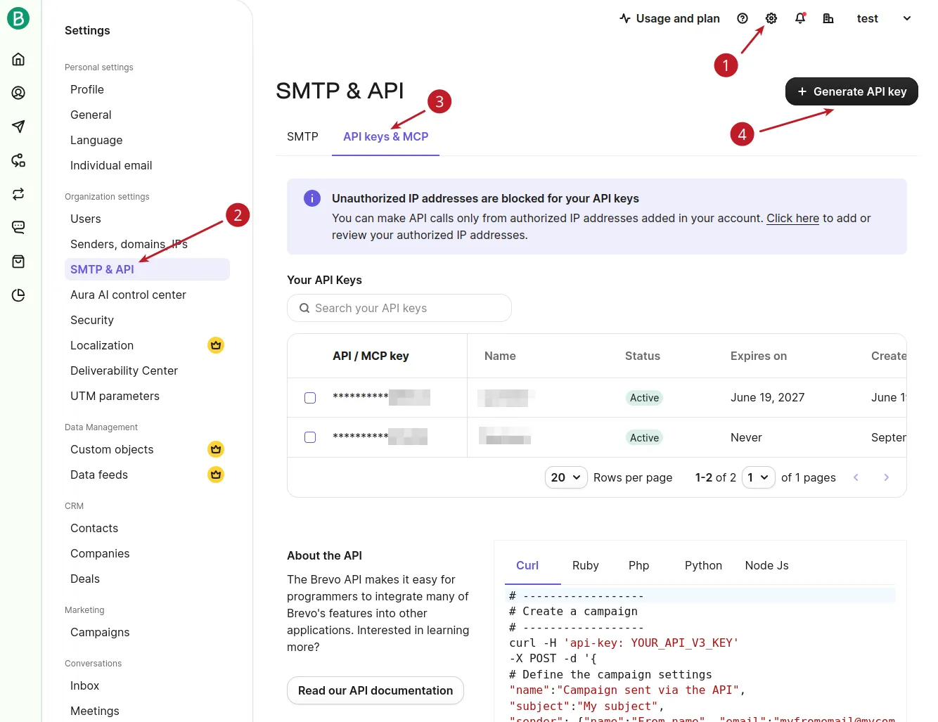 API settings
