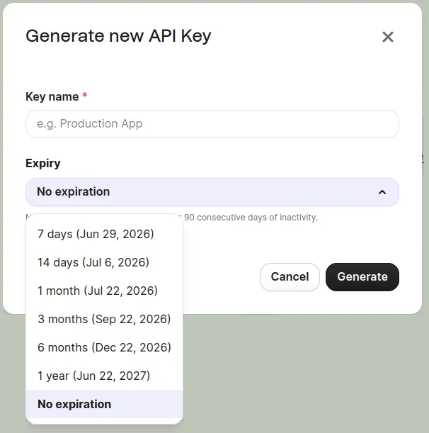 API Key creation