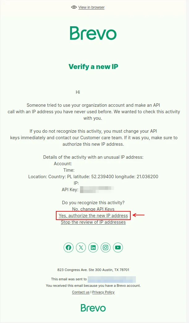 Brevo new IP notification