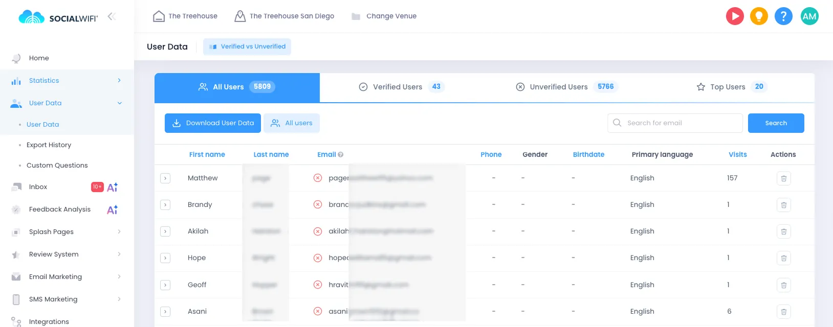 User Data Screenshot
